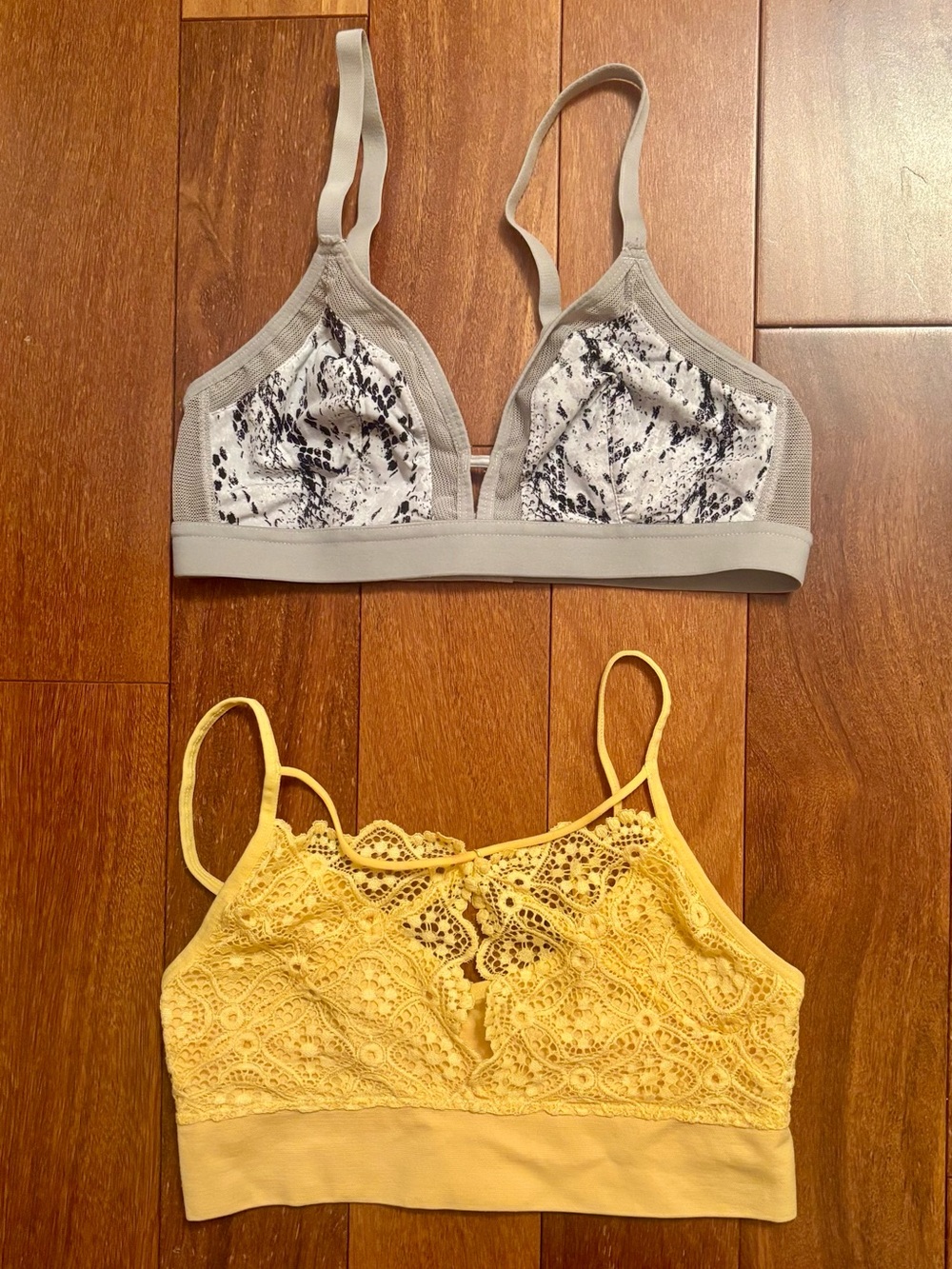 Auden Yellow Lace Bralette & No Boundaries Gray Bralette, Size S, NWOT